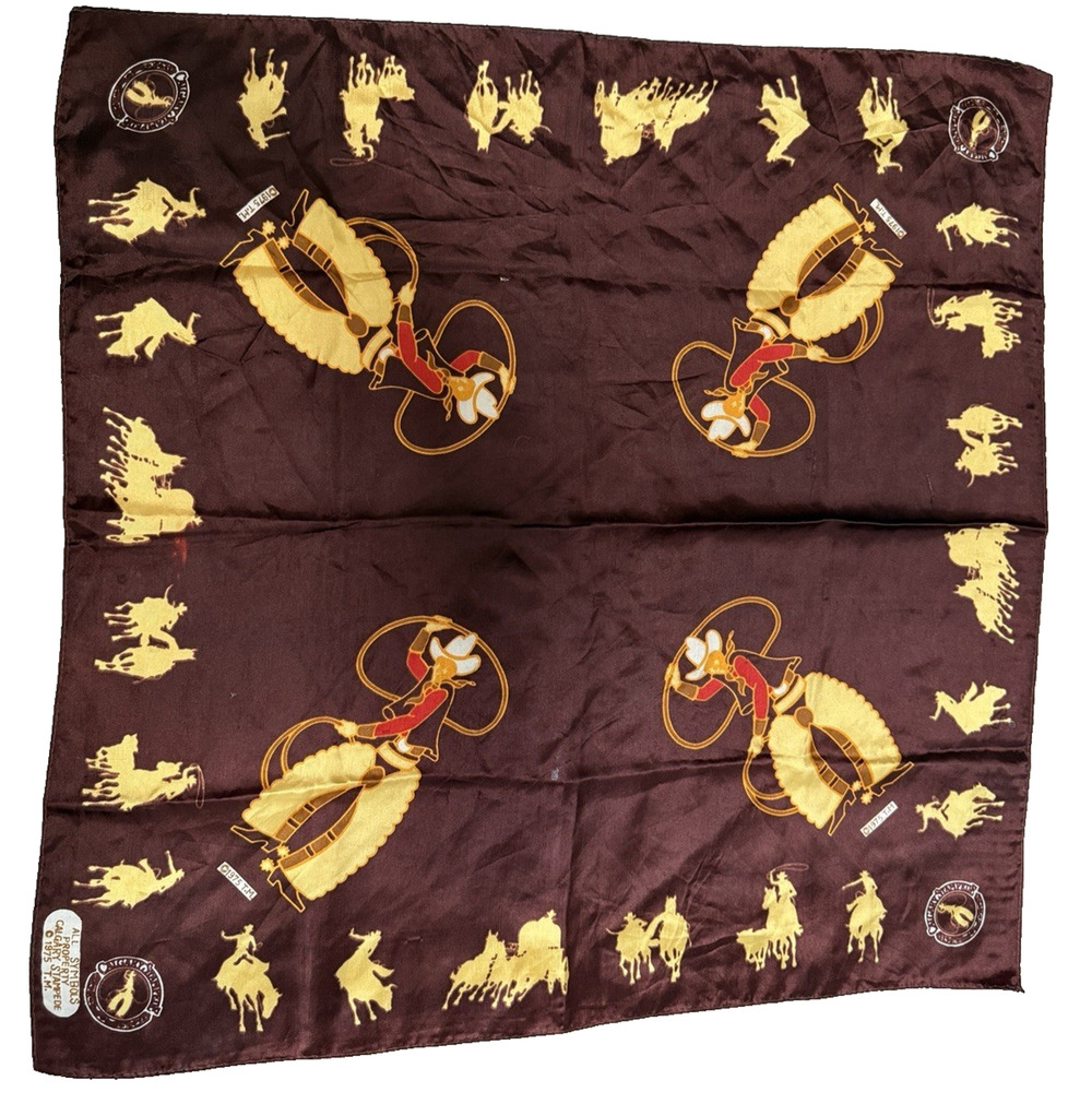 Vintage 1975 Calgary Stampede Scarf Canada Fashions Western Cowboy Rodeo Acetate